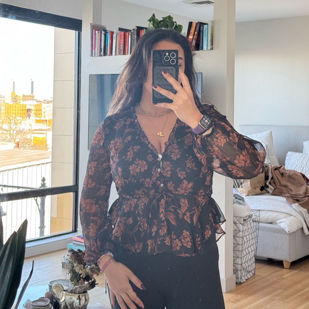 Navy and orange cute blouse
